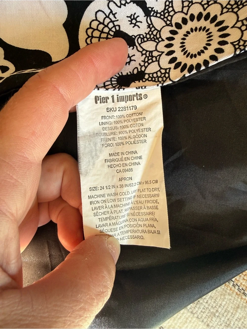 Vintage Pier 1 Black & White Floral Kitchen Apron